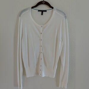 White House Black Market White Button Down Sweater Size L Like New (small snag)